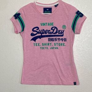 SUPERDRY Women’s Pink Varsity T Shirt Size 8
